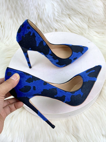 ハイヒールパンプス 馬毛 ポインテッドトゥ アニマル柄 スリッポンパンプス