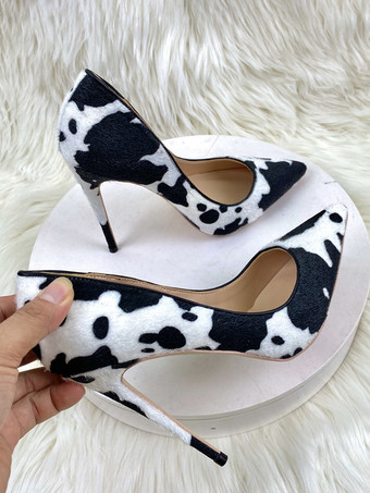 ハイヒールパンプス 馬毛 ポインテッドトゥ アニマル柄 スリッポンパンプス
