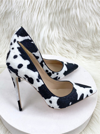 ハイヒールパンプス 馬毛 ポインテッドトゥ アニマル柄 スリッポンパンプス