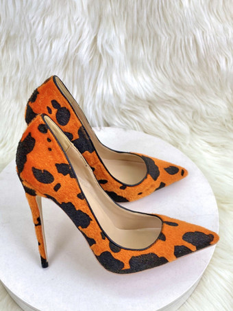 ハイヒールパンプス 馬毛 ポインテッドトゥ アニマル柄 スリッポンパンプス