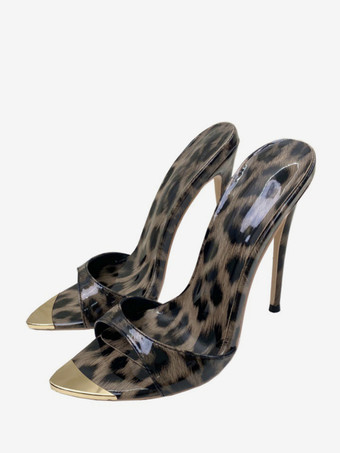 DunkelbraunPantoletten mit hohem Absatz und offener Spitze und Stilettoabsatz