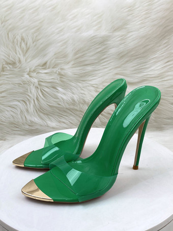 Grün Pantoletten mit hohem Absatz und offener Spitze und Stilettoabsatz