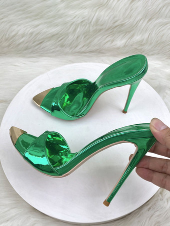 GrasgrünPantoletten mit hohem Absatz und offener Spitze und Stilettoabsatz