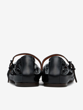 ブラック バレエ フラット ラウンド トゥ ルーシュ メリージェーン バレリーナ フラット シューズ レディース