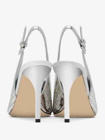 Chaussures de soirée argentées à talons hauts et bout pointu métalliques pour femmes