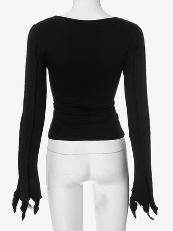 フレアスリーブ クロップトップ クルーネック 春 ベーシック Tシャツ レディース 2025