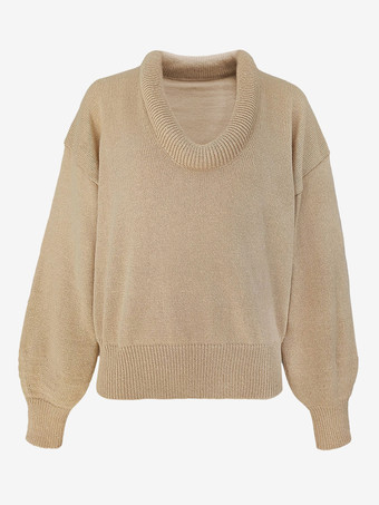 リブニットセーター 胸元が開いたスクープネック ドロップショルダー 長袖 春 オーバーサイズ トップス 2025