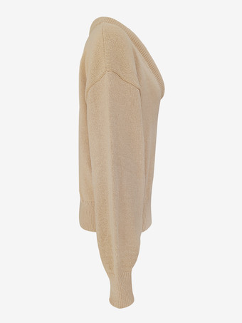 リブニットセーター 胸元が開いたスクープネック ドロップショルダー 長袖 春 オーバーサイズ トップス 2025