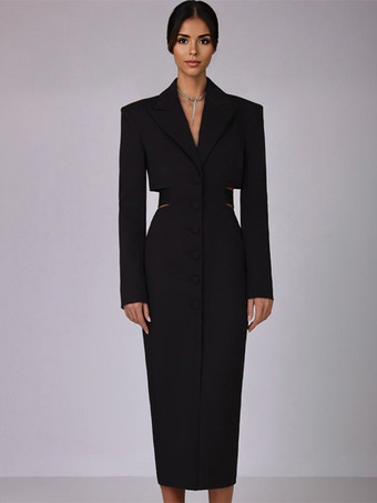 ブラック カットアウトブレザードレス 長袖 春 ミディドレス レディース 2025