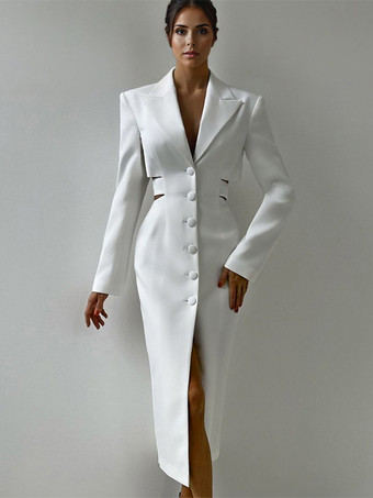 ホワイト カットアウトブレザードレス 長袖 春 ミディドレス レディース 2025