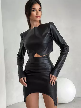 トップス and mary Luna cachecoeur tops black Sexyshine Women's 2 Piece Faux Leather Outfits Long Sleeve