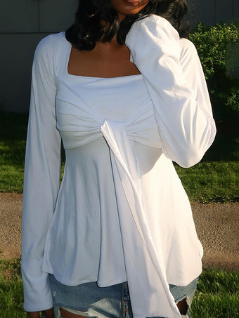 蝶結びブラウス スクエアネック 長袖 無地 春 トップス レディース 2026