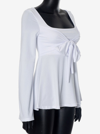 蝶結びブラウス スクエアネック 長袖 無地 春 トップス レディース 2026