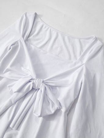 蝶結びブラウス スクエアネック 長袖 無地 春 トップス レディース 2026