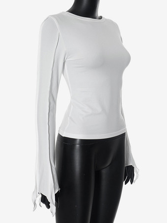 フレアスリーブ クロップトップ クルーネック 春 ベーシック Tシャツ レディース 2025