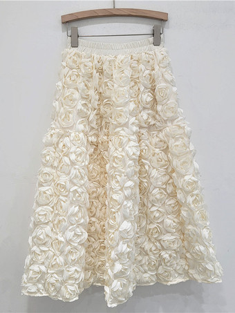 3Dローズロングスカート 無地 誕生日パーティー Aラインスカート レディース 2025