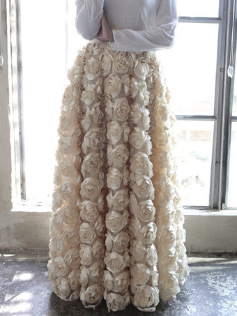 3Dローズロングスカート 無地 誕生日パーティー Aラインスカート レディース 2025
