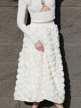 3Dローズロングスカート 無地 誕生日パーティー Aラインスカート レディース 2025