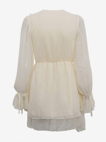 アプリコット フリル ドレス Vネック 長袖 ミニドレス レディース 2025