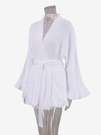 ツーピースコーデセット 長袖ベルト付きトップスとショートパンツのパジャマセット（レディース 2025）