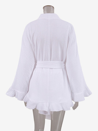 ツーピースコーデセット 長袖ベルト付きトップスとショートパンツのパジャマセット（レディース 2025）