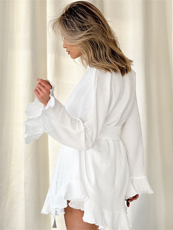 ツーピースコーデセット 長袖ベルト付きトップスとショートパンツのパジャマセット（レディース 2025）