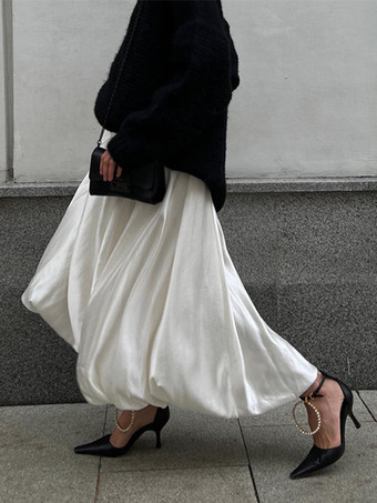 サテンロングスカート 無地 Aライン バルーンスカート レディース 2025