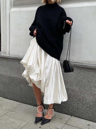 サテンロングスカート 無地 Aライン バルーンスカート レディース 2025