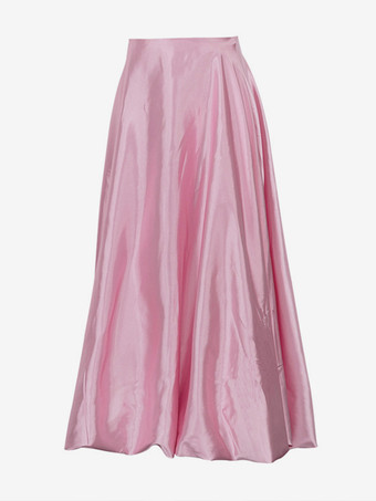 ピンクサテンロングスカート 無地 Aライン バルーンスカート レディース 2025