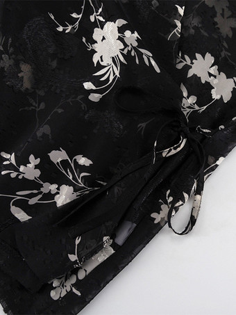 花柄プリントブラウス Vネック パフスリーブ ブラック シアートップス レディース 2025