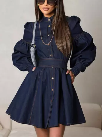 blue jean skater dress Light Wash Halter Neck Mini Denim Skater Dress main image 0