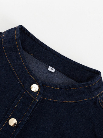 デニム スケーター ドレス パフスリーブ ボタンアップ Aライン ミニドレス レディース 2025