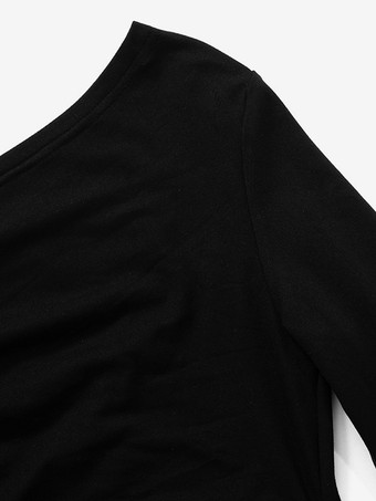 アシンメトリーワンショルダーTシャツ 長袖 ルーシュ 春 トップス レディース 2025