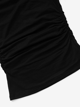 アシンメトリーワンショルダーTシャツ 長袖 ルーシュ 春 トップス レディース 2025