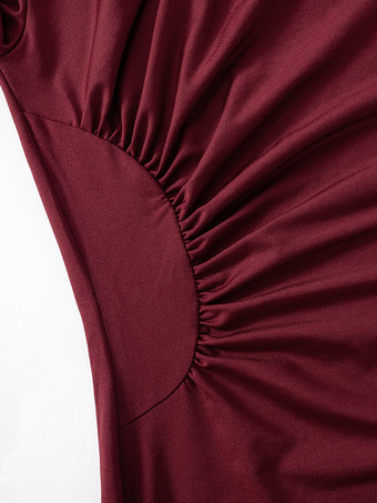 Robe moulante rouge vin à manches longues et mini-robe plissée pour femme 2025
