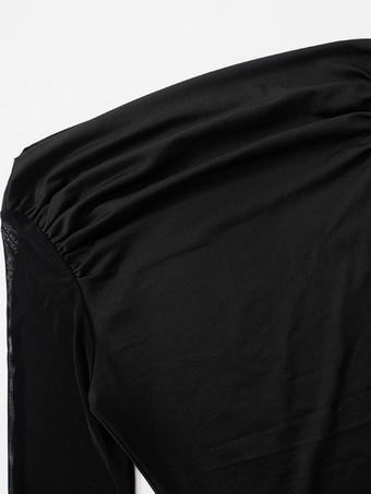 Haut court asymétrique à épaules dénudées T-shirt à manches longues en maille noire pour femme 2025