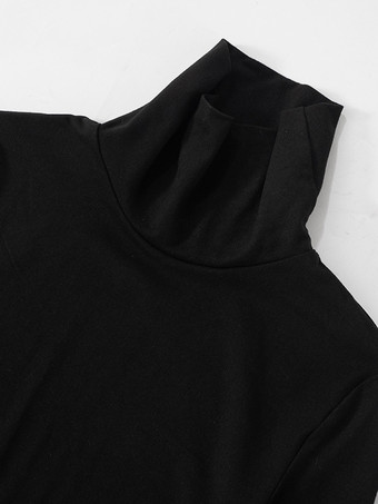 T-shirt à manches longues et col roulé asymétrique noir pour femme 2025