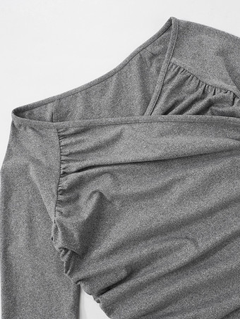 ロングスリーブ クロップトップ オフショルダー 春 セクシー ルーシュ Tシャツ レディース 2025