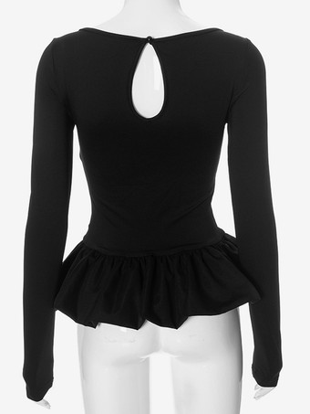 フリル クロップトップ 長袖 春 カジュアル Tシャツ レディース 2025