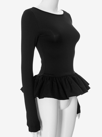 フリル クロップトップ 長袖 春 カジュアル Tシャツ レディース 2025