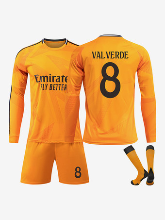 N.8No.5 BELLINGHAM NO.9 MBAPPÉ Maglia da calcio a maniche lunghe da uomo arancione Activewear