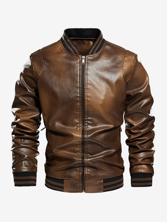 ブラウン メンズ レザージャケット プラスサイズ グラデーション 軽量フリース 構造コート