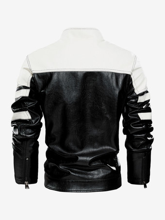 メンズジャケット カラーブロック ジップディテール フェイクレザー モトジャケット