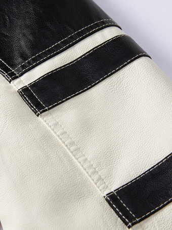 メンズジャケット カラーブロック ジップディテール フェイクレザー モトジャケット