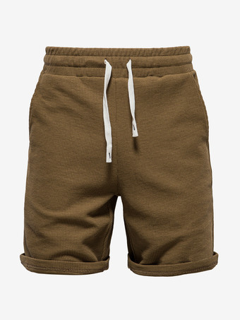 カーキ メンズ ショーツ ドローストリングウエスト 夏 ストリートウェア ショーツ