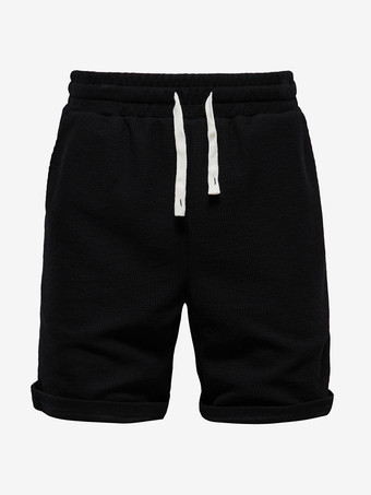 ブラック メンズ ショーツ ドローストリングウエスト 夏 ストリートウェア ショーツ