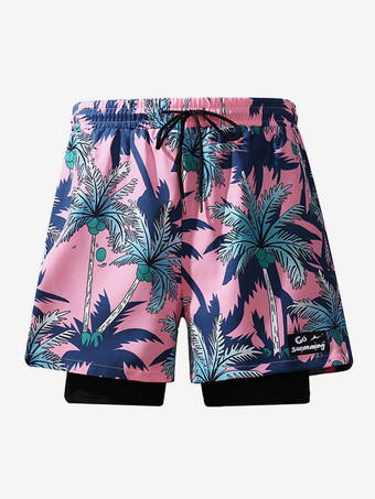 ソフトピンクメンズ ショートパンツ プリント ドローストリングウエスト 夏用 サイクリング ビーチ ショートパンツ