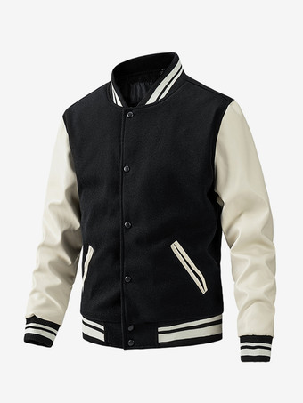 ホワイト メンズ ベースボールジャケット カラーブロック コットンパッド入り プラスサイズ ジャケット