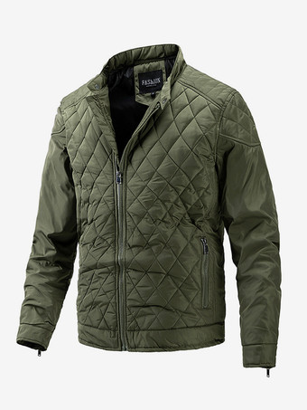 ハンターグリーン メンズ バイカー ジャケット カジュアル 長袖 ジップ コットン ダイヤモンド柄 ジャケット