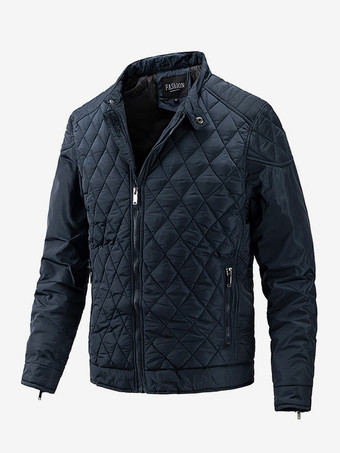 ダークネイビーメンズ バイカー ジャケット カジュアル 長袖 ジップ コットン ダイヤモンド柄 ジャケット